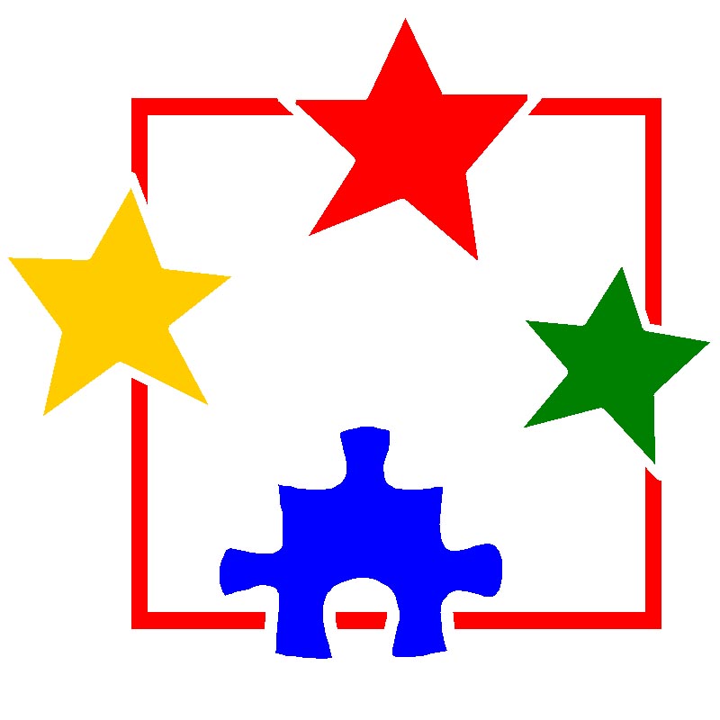 Colorful stars and a blue puzzle piece.