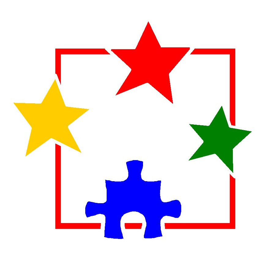 Colorful stars within a red square outline.